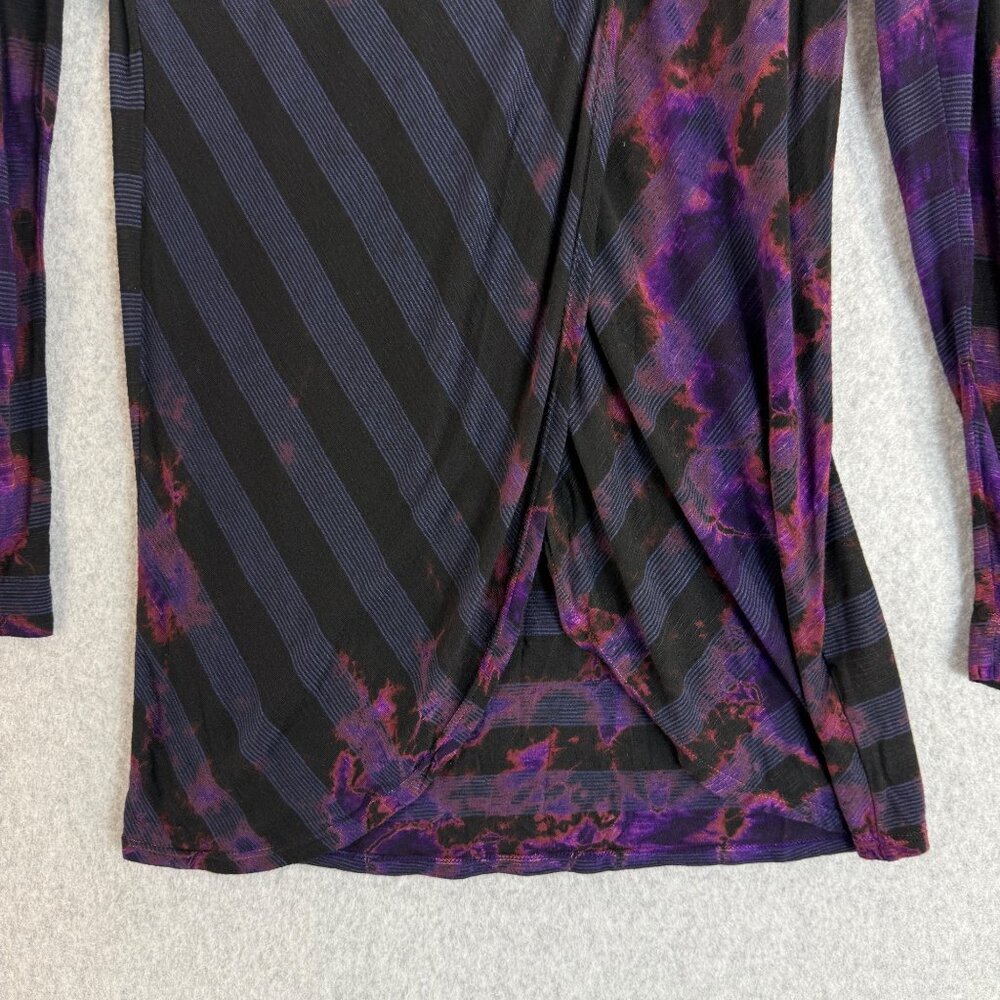 Ecco Clothing Womens Black Purple Tie Dye Layered‎ Blouse Shirt Long Sleeve XS - Picture 4 of 11